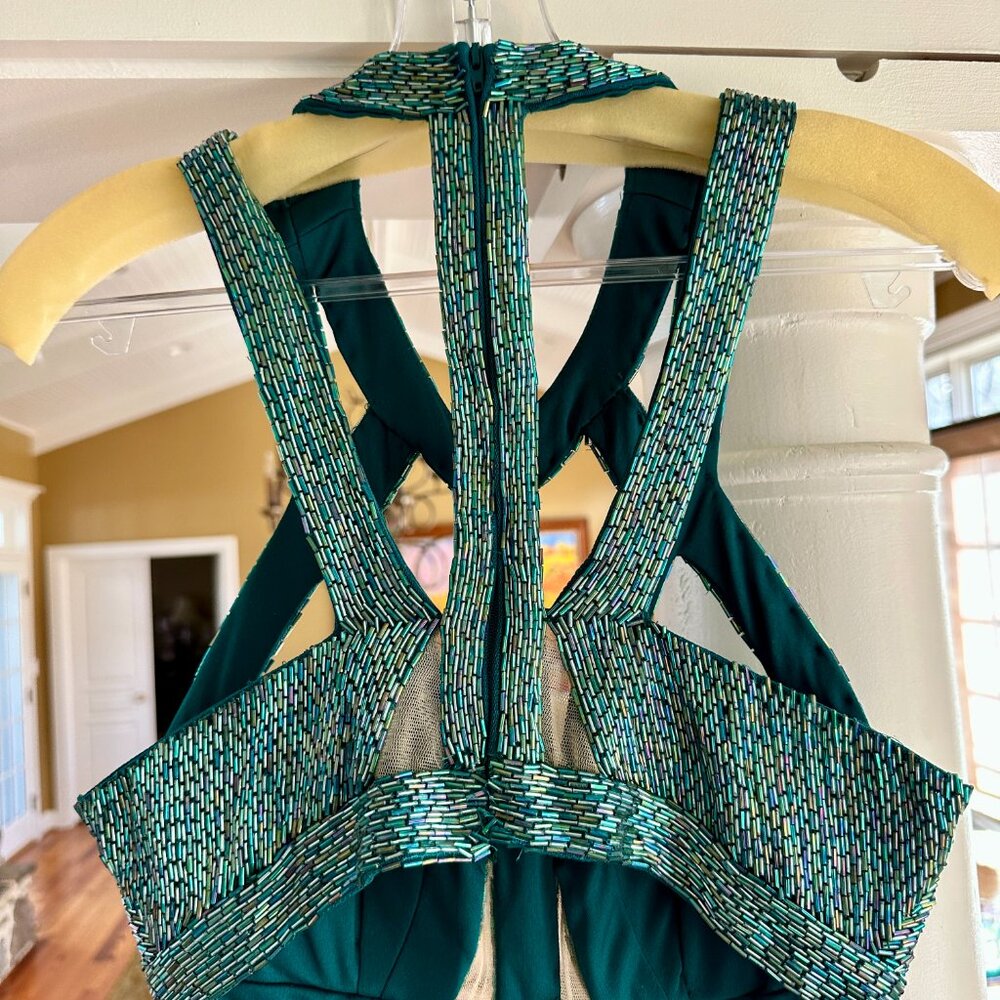 Jasz Couture 5939 Teal Beaded Halter Cutout Prom Gown - Size 2 - NWT - Picture 4 of 7